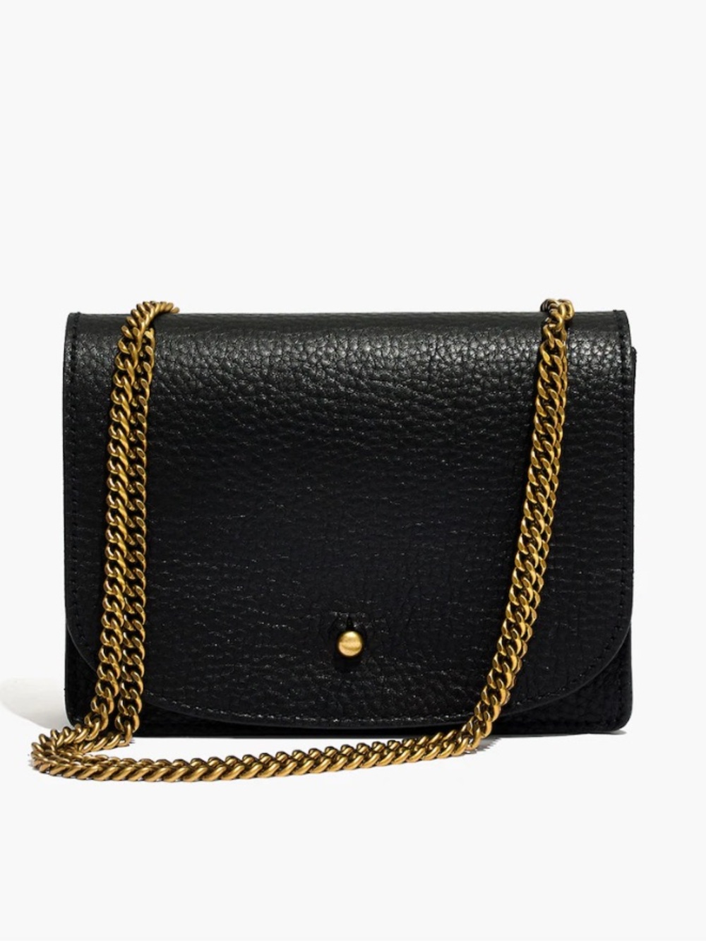 Madewell The Chain Crossbody Bag Black Leather Gold Chain G8082